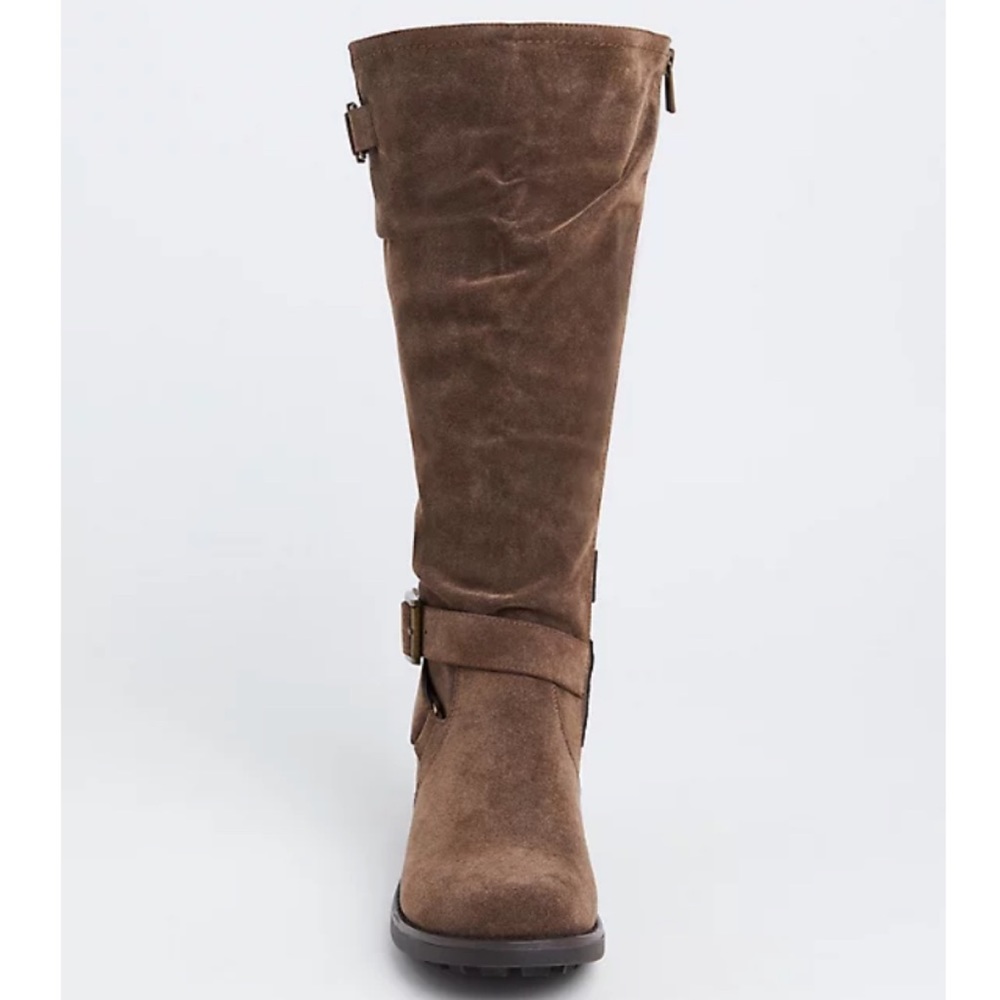 NWT TORRID WW/CALF Brown Oiled Suede Buckle Boot - Picture 2 of 16